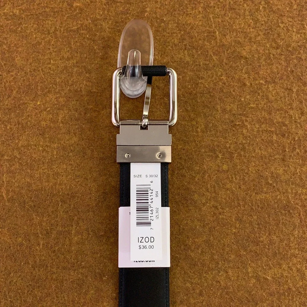 IZOD Mens Small 30/32 Brown Black Reversible Full Grain Leather Belt NWT